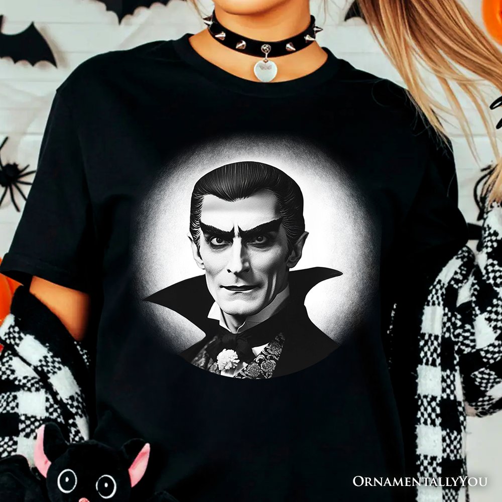 Dracula Spooky Portrait T-Shirt, Horror Villain Theme Halloween Tee T-Shirts OrnamentallyYou 