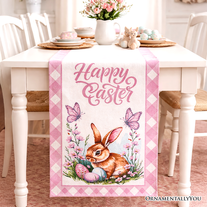 Easter Bunny 72" Jacquard Table Runner, High Quality Spring Holiday Rectangle Tablecloth with Cute Rabbit Design