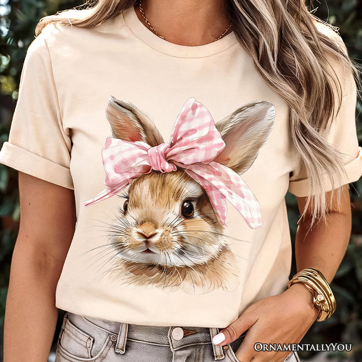 Easter Bunny Coquette Pink Bow T-Shirt, Cute Watercolor Spring Tee