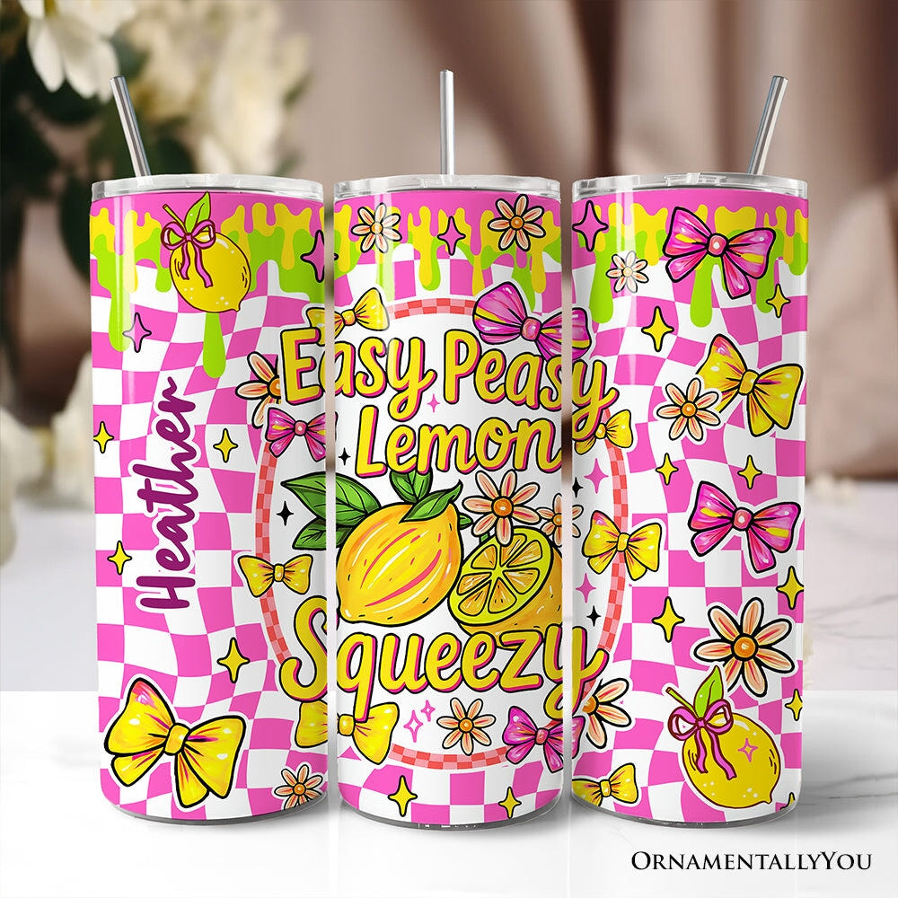 Easy Peasy Lemon Squeezy 20oz Personalized Tumbler With Lid and Stainless Steel Straw, Coquette Summer Fruit Gift Cup Tumbler OrnamentallyYou Customized 