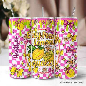 Easy Peasy Lemon Squeezy 20oz Personalized Tumbler With Lid and Stainless Steel Straw, Coquette Summer Fruit Gift Cup Tumbler OrnamentallyYou Customized 