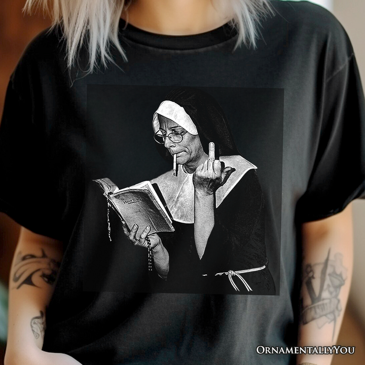 Eccentric Gothic Smoking Nun T-Shirt, Funny and Unique Halloween Tee