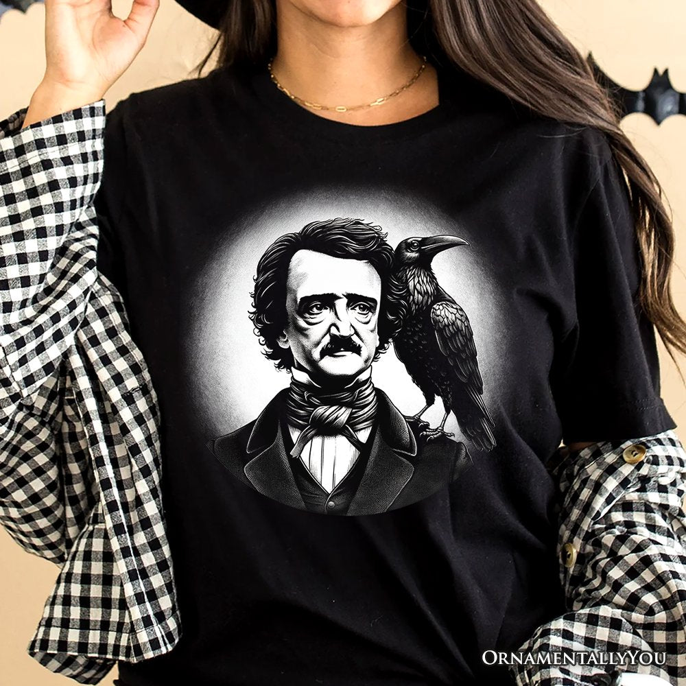 Edgar Allan Poe Spooky Portrait T-Shirt, Horror Villain Theme Halloween Tee T-Shirts OrnamentallyYou 