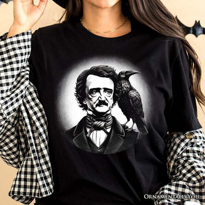 Edgar Allan Poe Spooky Portrait T-Shirt, Horror Villain Theme Halloween Tee T-Shirts OrnamentallyYou 
