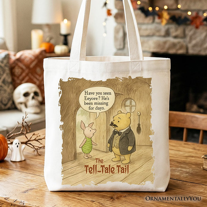 Edgar Allan Winnie-the-Pooh Tote Bag, 1926 A.A. Milne Vintage Halloween Mystery Tale Gift Shopper Tote Bag OrnamentallyYou White 