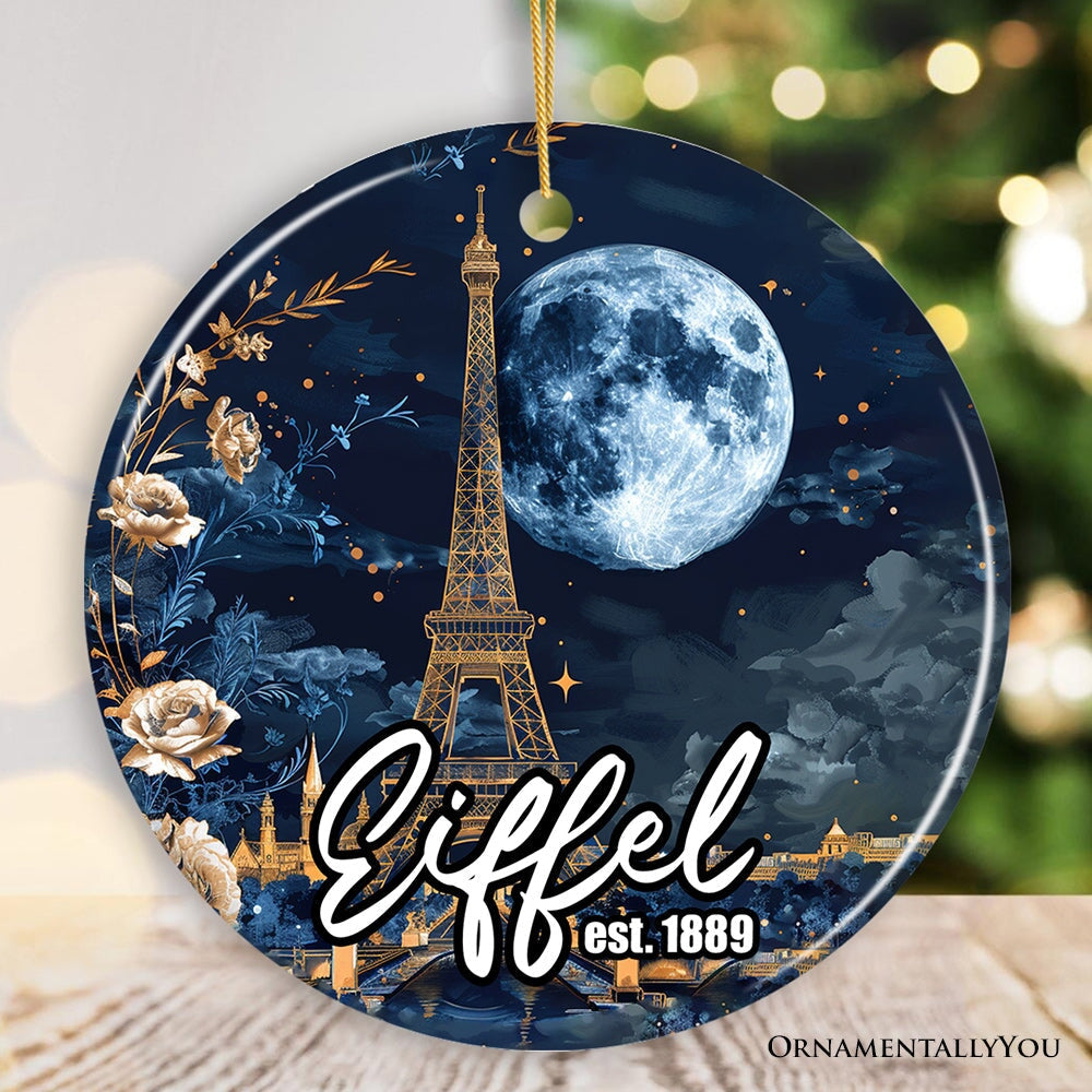 Eiffel Tower Majestic Night View Christmas Ornament, France Souvenir and Gift Ceramic Ornament OrnamentallyYou Circle 