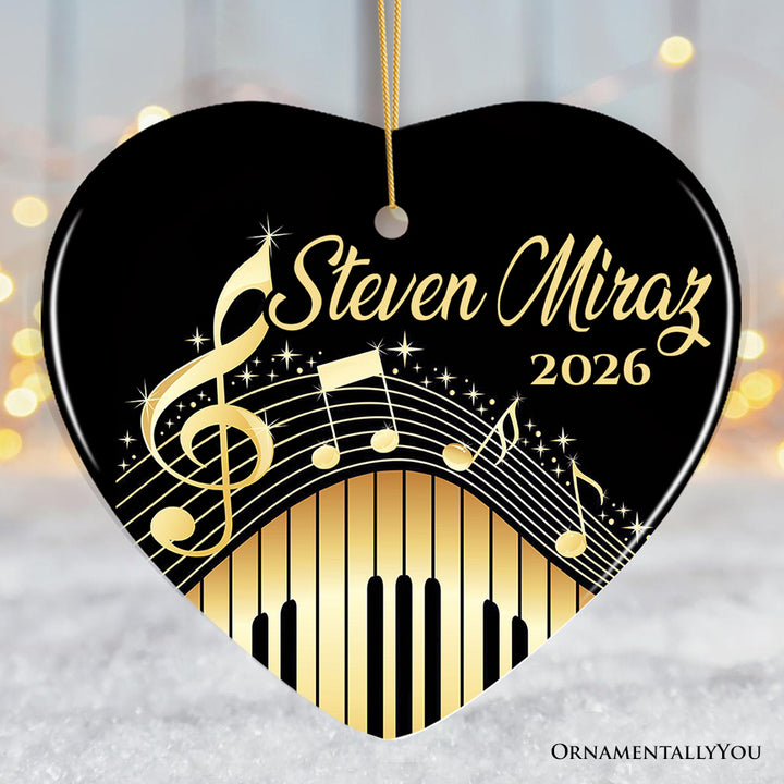 Elegant Gold Music Note Piano Keys Personalized Ornament, Customizable Music Teacher Student Keepsake Gift