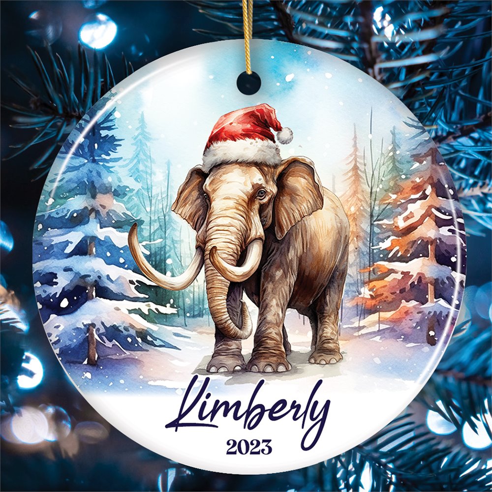Elephant Personalized Ornament, Magical Arctic Glow Christmas Gift With Custom Name and Date Ceramic Ornament OrnamentallyYou Circle 