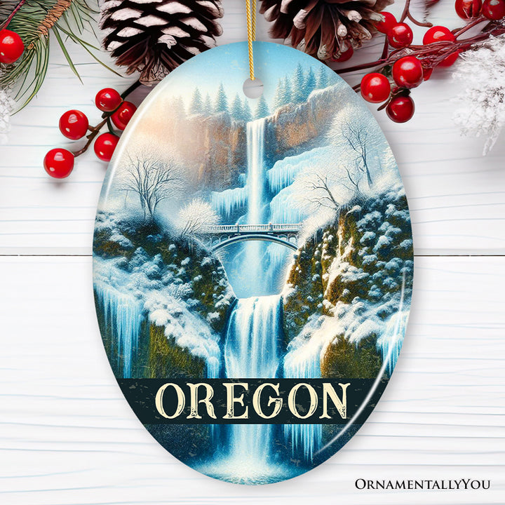 Enchanting Oregon Multnomah Falls Winter Ornament, Pacific Northwest Waterfall Christmas Gift and Nature Tree Decor