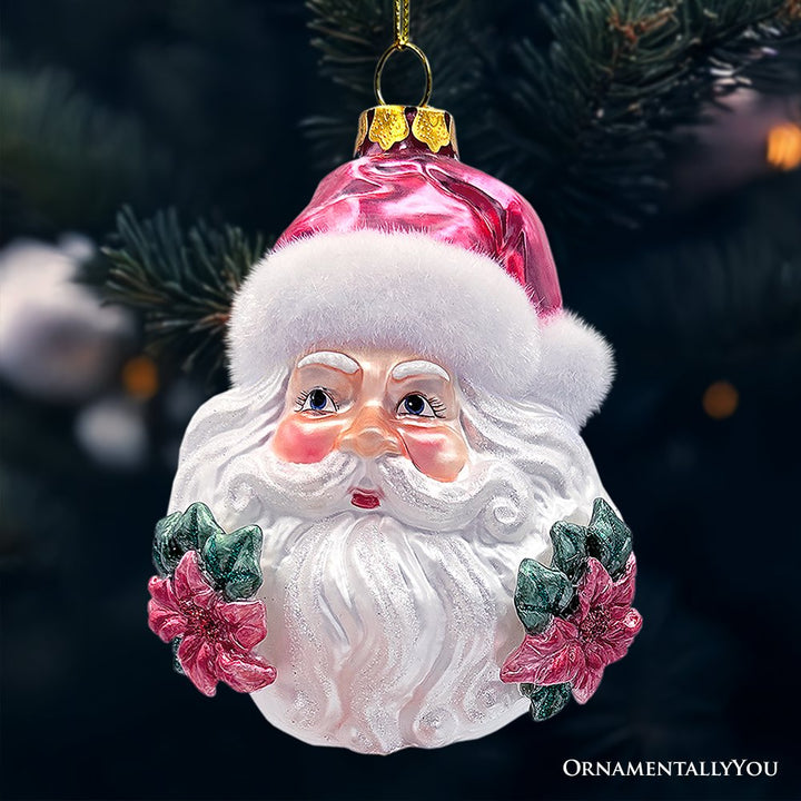 Enchanting Pink Santa Head Glass Ornament, Vintage Christmas Tree Decor Glass Ornament OrnamentallyYou 