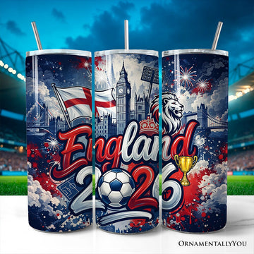 England 2026 Soccer Cup Global Championship 20oz Tumbler With Lid and Stainless Steel Straw, Fans Football Gift Cup Tumbler OrnamentallyYou Non-Customized 