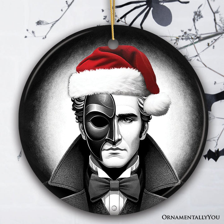 Enigmatic Phantom of the Opera with Santa Hat Ornament, Captivating Halloween Tree Keepsake Christmas Decor Ceramic Ornament OrnamentallyYou Circle 