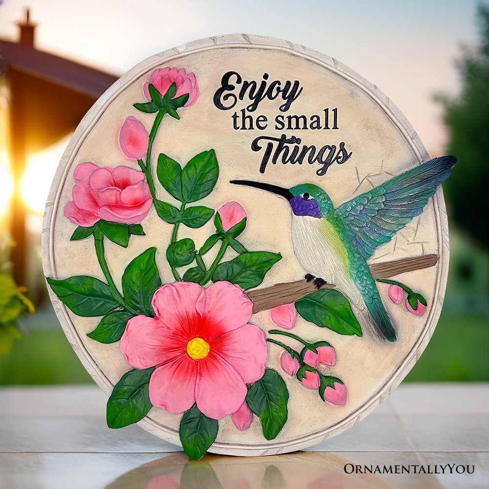 Enjoy the Small Things Hummingbird Stepping Stone, 9.5" Decorative Garden Appreciation Gift Resin Statues OrnamentallyYou 