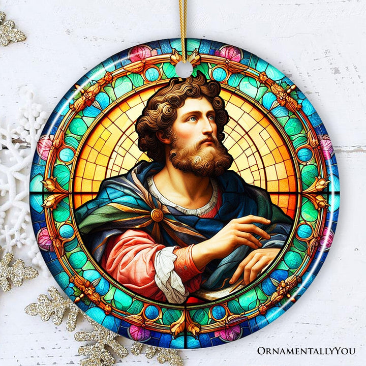 Enlightened Man Renaissance Italy Painting Ornament, Artistic Stained Glass Themed Medieval Christmas Gift Ceramic Ornament OrnamentallyYou Circle 