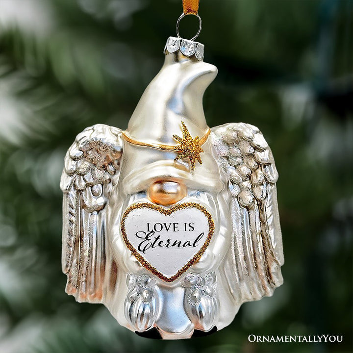 Love is Eternal Angelic Gnome Glass Ornament, White Angel Delicate Sentimental Tree Decoration Glass Ornament OrnamentallyYou 