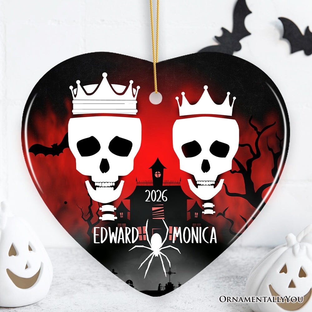 Eternal Love Personalized Couples Skulls Halloween Ornament Ceramic Ornament OrnamentallyYou Heart 