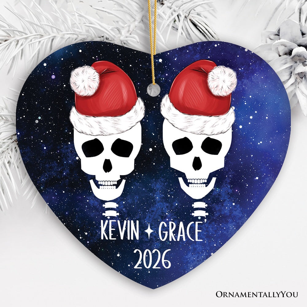 Eternal Love Santa Skulls Personalized Couples Christmas Ornament Ceramic Ornament OrnamentallyYou Heart 