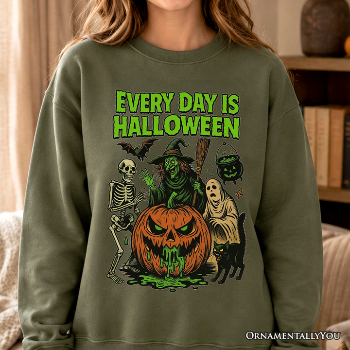 Every Day Is Halloween Sweatshirt, Vintage Pumpkin Witch Spooky Sweater for Eternal Spook Enthusiasts