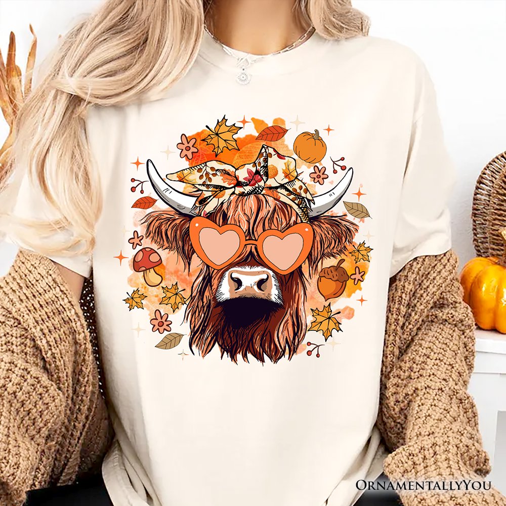 Fall Highland Cow T-Shirt, Messy Bun Howdy Tee with Autumn Vibes T-Shirts OrnamentallyYou 