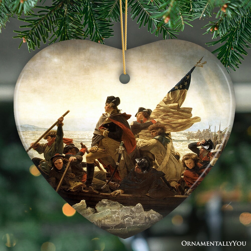 Famous Crossing of the Delaware 1776 Vintage Ornament, George Washington Revolutionary War Souvenir Ceramic Ornament OrnamentallyYou Heart 