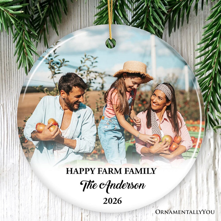 Farm Family Memories for the Fall and Autumn Personalized Photo Ornament, Customized Farmhouse Keepsake Gift Ceramic Ornament OrnamentallyYou Circle 