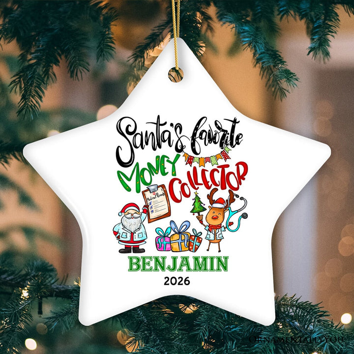 Festive Santa’s Favorite Money Collector Personalized Christmas Ornament, Handler and Collections, Finance Specialists Gift Ceramic Ornament OrnamentallyYou Star 