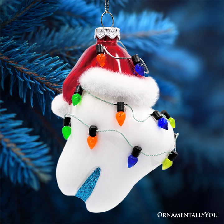 (Pre-Order) Festive Tooth Glass Christmas Ornament, Dentist Gift and Decor