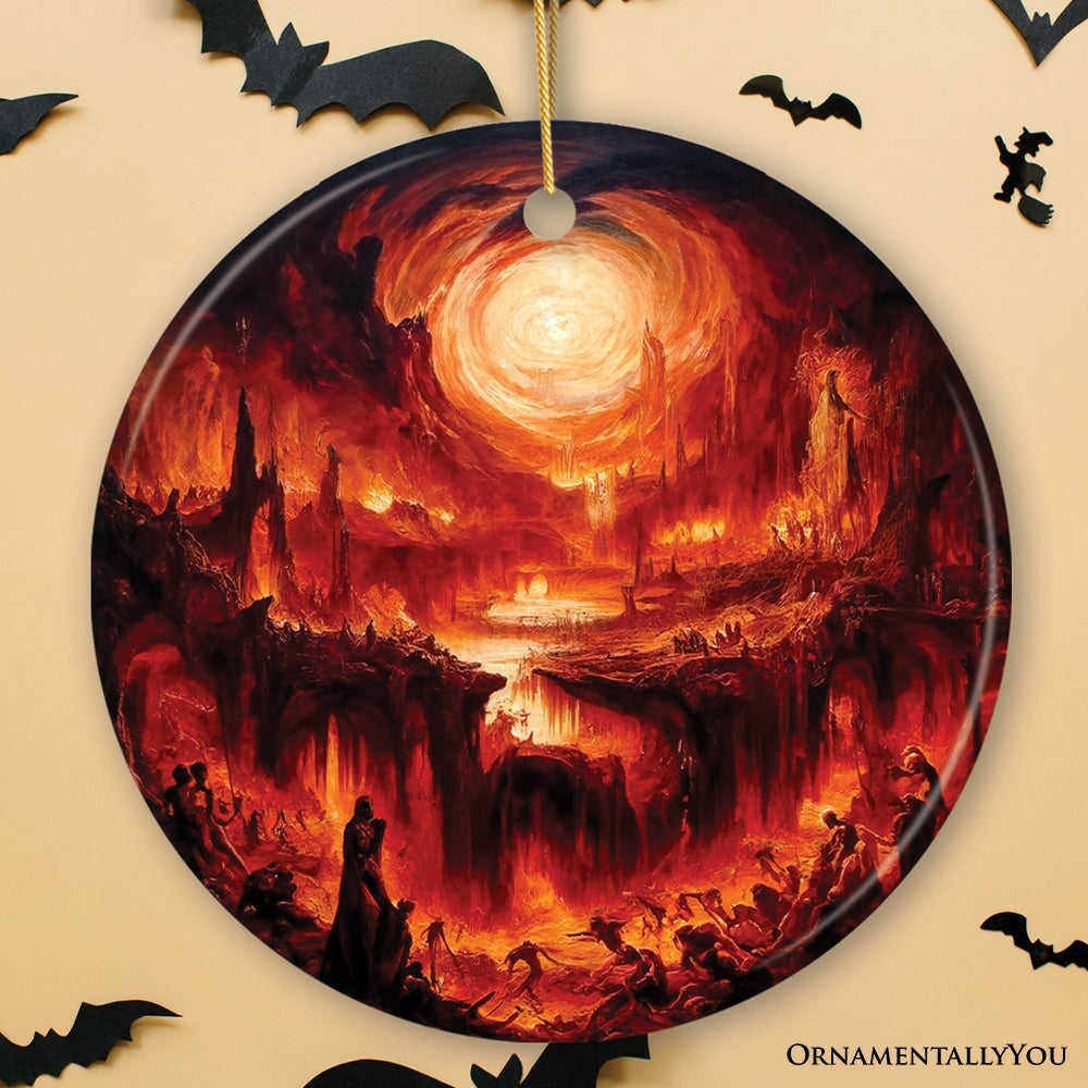 Fiery Hellscape Dante's Inferno Ceramic Ornament, Painting Halloween Gift And Decor Ceramic Ornament OrnamentallyYou Circle 