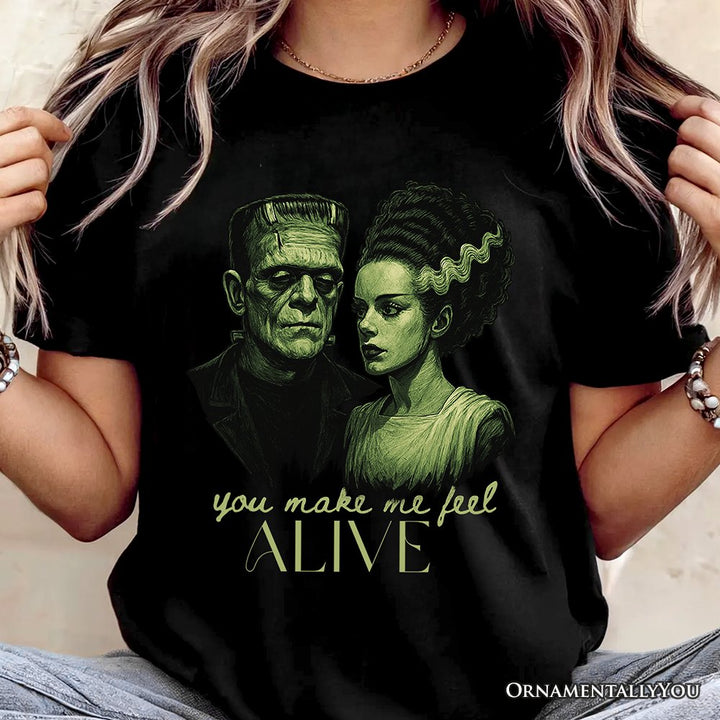Frankenstein And Bride You Make Me Feel Alive T-Shirt, Valentine Retro Horror Couples Love Tee T-Shirts OrnamentallyYou 