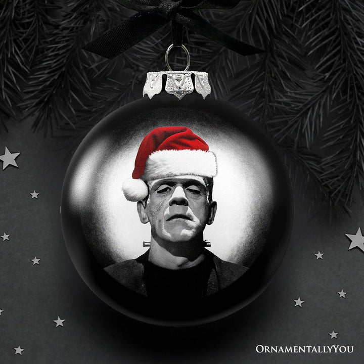 (Pre-Order) Frankenstein Christmas Spooky Portrait Glass Ornament, Black Horror Halloween Tree Decoration Round Glass Ball Ornament OrnamentallyYou 