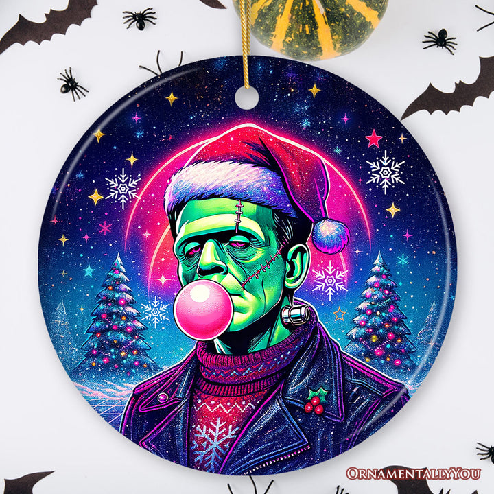 Frankenstein Christmas Vaporwave Ornament, Retro Neon Holiday Gift and Tree Decor