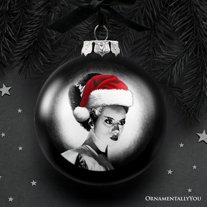 (Pre-Order) Frankenstein's Bride Christmas Spooky Portrait Glass Ornament, Black Horror Halloween Tree Decoration Round Glass Ball Ornament OrnamentallyYou 