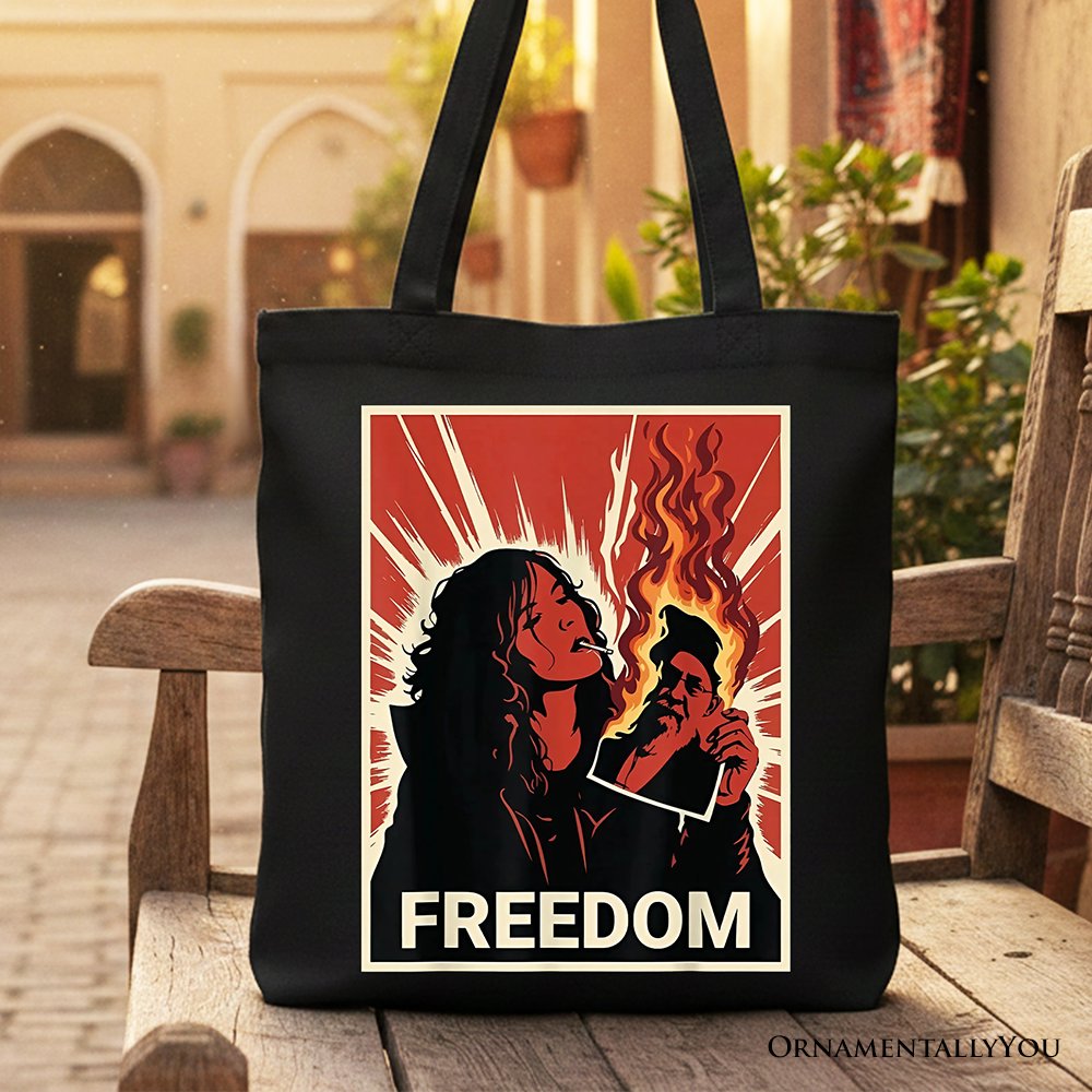 Freedom Free Iran Protest Canvas Tote Bag, Persian Revolution Activist Gift Shopper OrnamentallyYou Black 