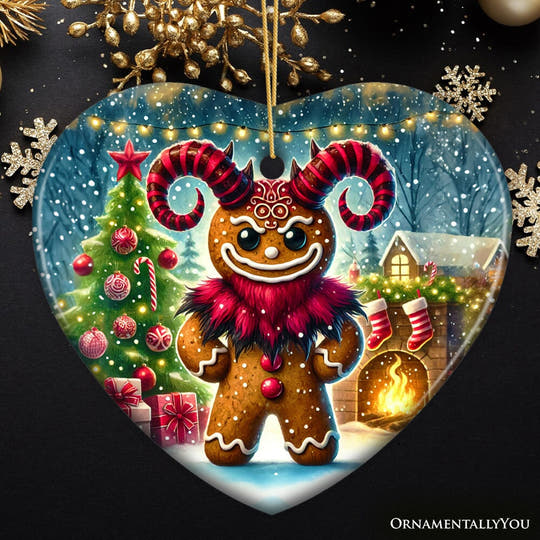 Frosted Krampus Gingerbread Man Ornament, Mischievous Christmas Gift and Decor Ceramic Ornament OrnamentallyYou Heart 