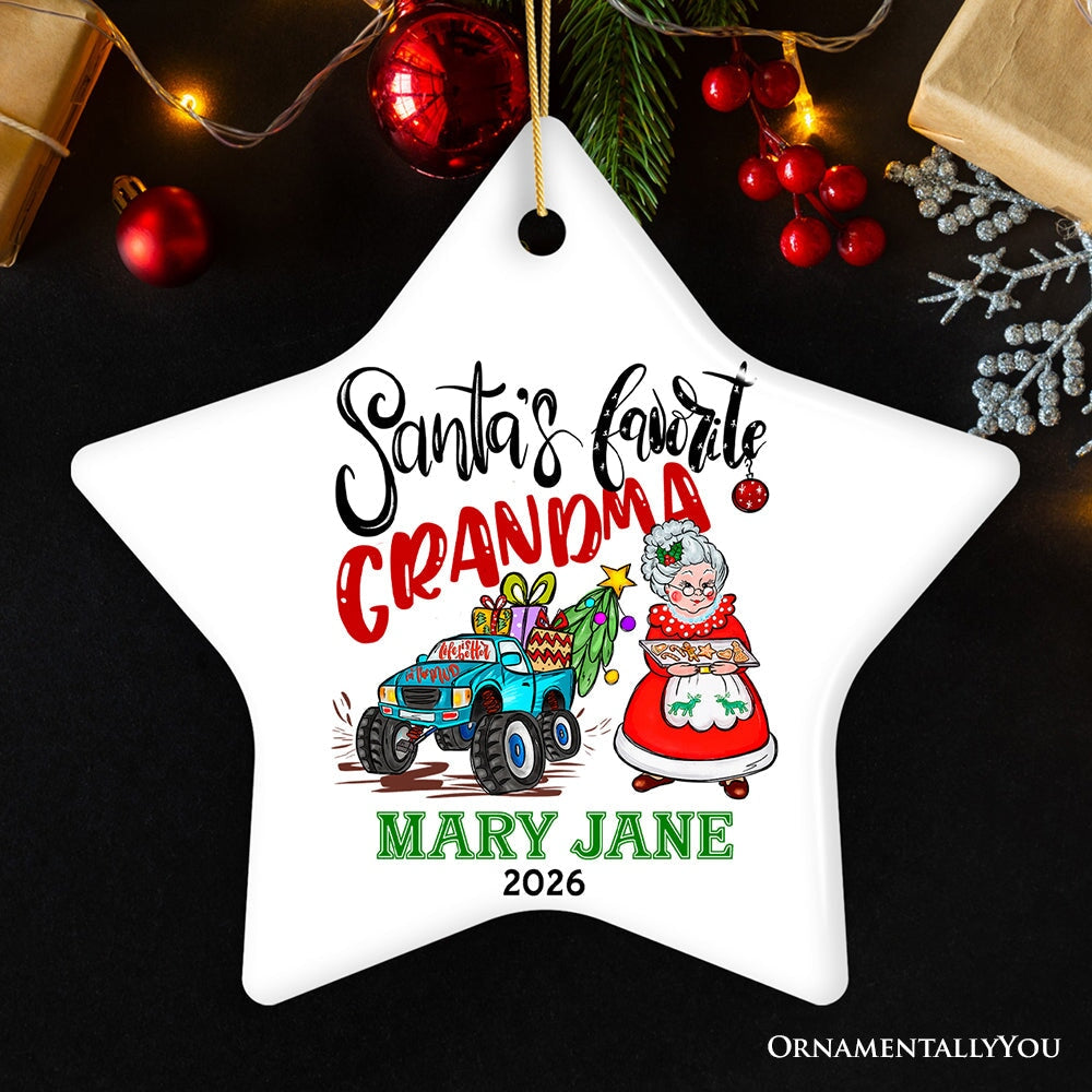 Fun & Whimsical Santa’s Favorite Grandma Personalized Christmas Keepsake Ornament, Grandmother Appreciation Gift Ceramic Ornament OrnamentallyYou Star 