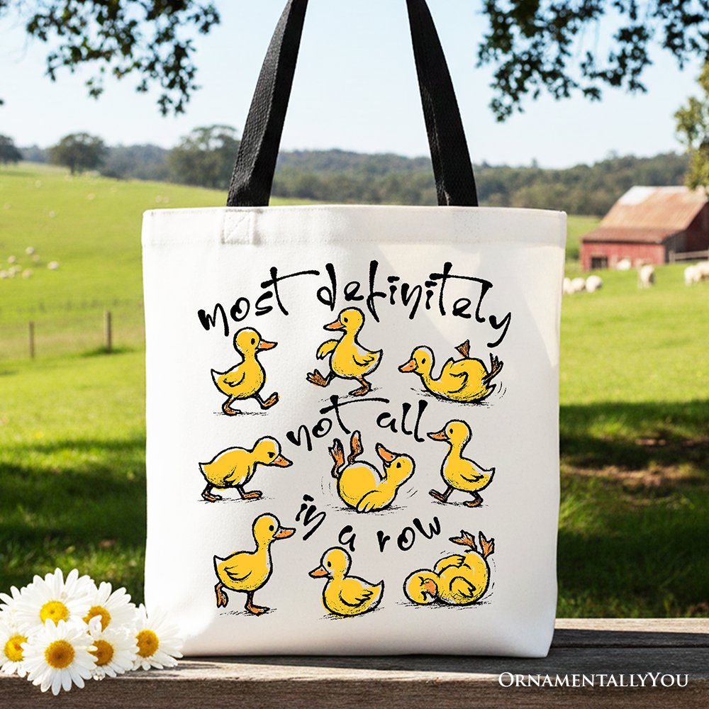 Funny Ducks Not All in a Row Sarcastic Canvas Tote Bag, Mental Health Motivational Gift Shopper Tote Bag OrnamentallyYou Black Handle 