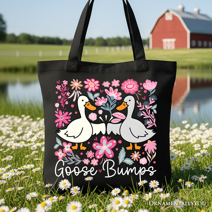 Funny Goose Bumps Floral Canvas Tote Bag, Sarcastic Goose Gift Shopper