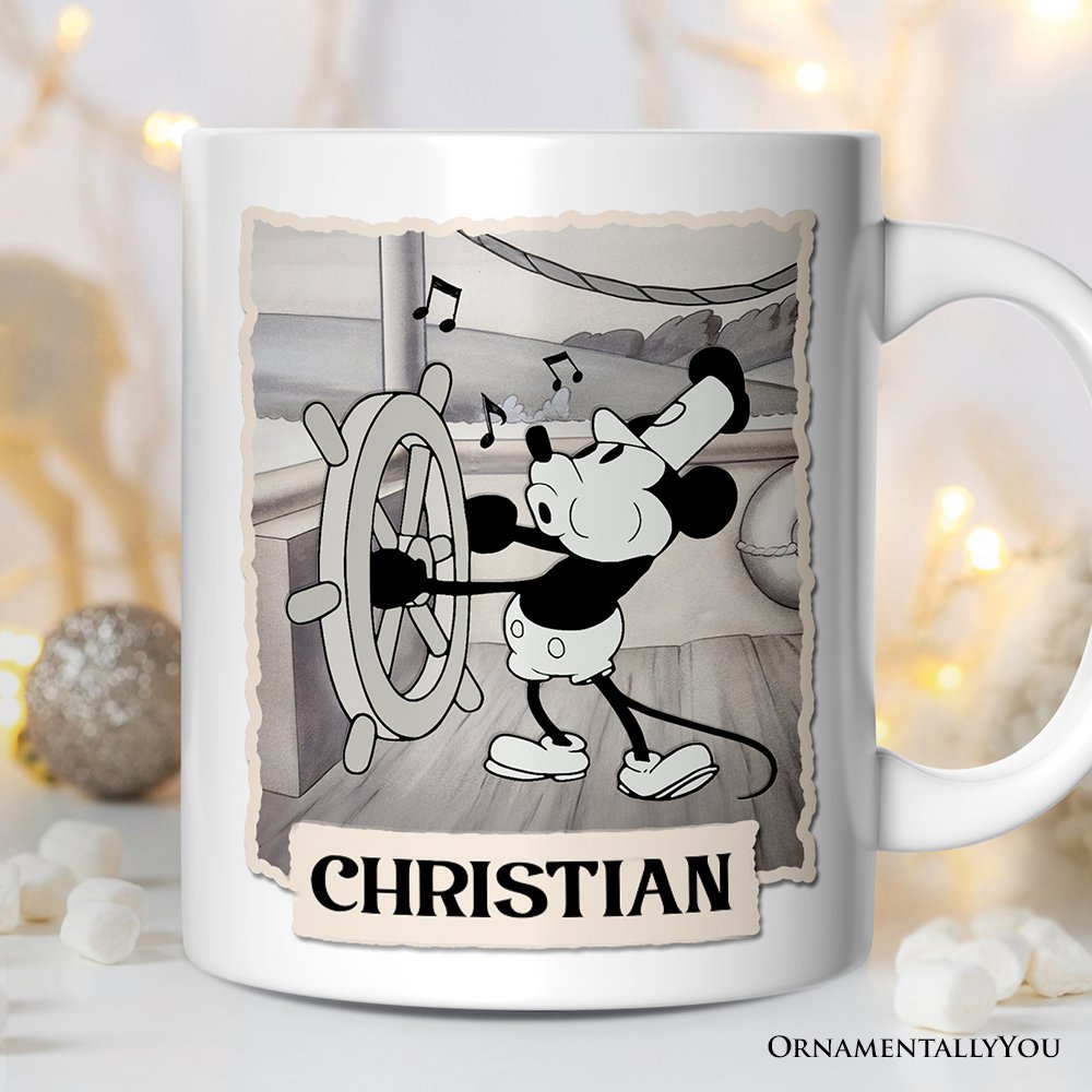 Funny Mouse On Cruise Control Personalized Mug, Classic Steamboat Willie Gift Personalized Ceramic Mug OrnamentallyYou 12oz Mug Customized 