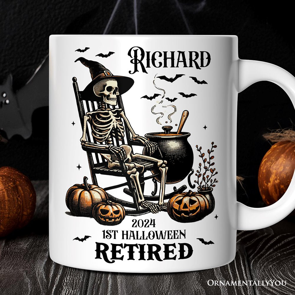 Funny Retired Skeleton Mug, Personalized Halloween Mug Gift Personalized Ceramic Mug OrnamentallyYou 12oz Mug Customized 