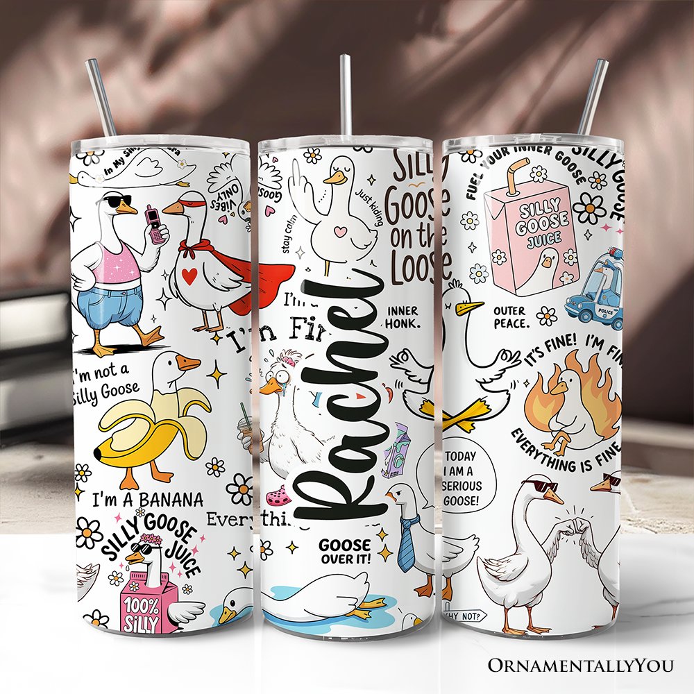 Funny Silly Goose Tumbler With Lid and Stainless Steel Straw, Humor Meme Travel Mug Gift Tumbler OrnamentallyYou Customized 