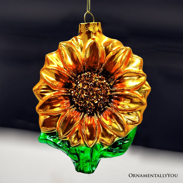 (Pre-order) Glossy Charming Sunflower Glass Christmas Ornament, Flower Holiday Decor Glass Ornament OrnamentallyYou 