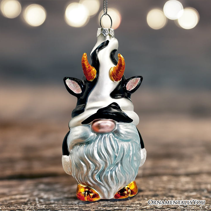 (Pre-order) Whimsical Gnome Cow Handblown Glass Christmas Ornament, Cute Holiday Decor Glass Ornament OrnamentallyYou 