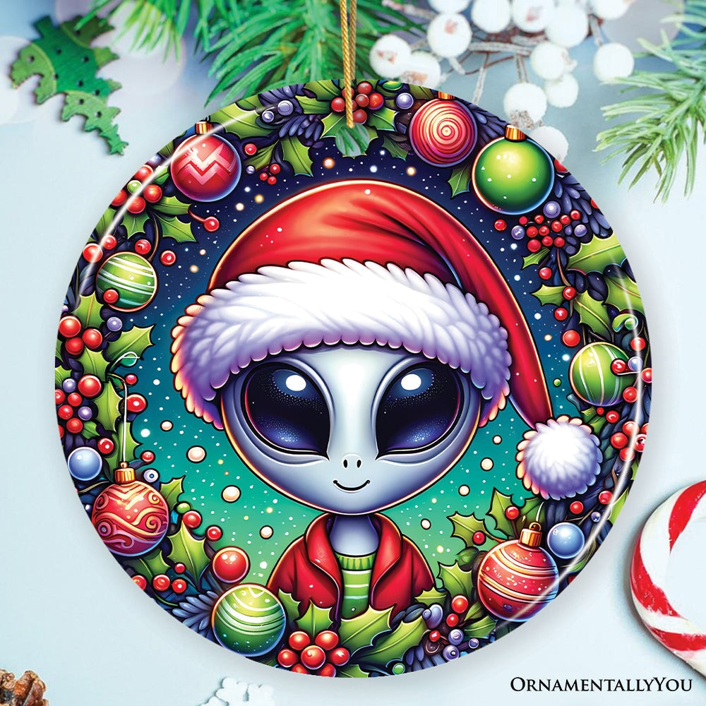 Galactic Winter Alien Ceramic Ornament, Festive Christmas Space Gift and Decor Ceramic Ornament OrnamentallyYou Circle 