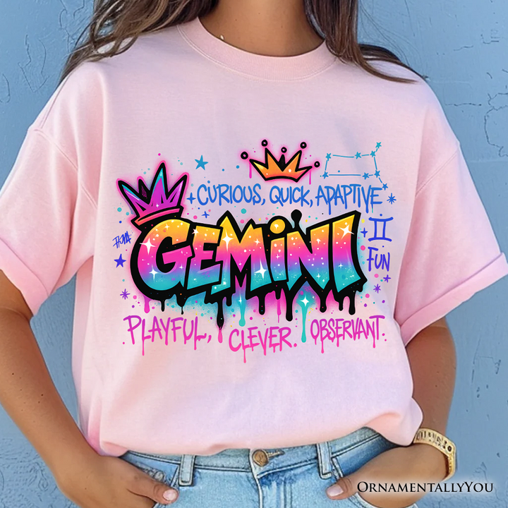 Gemini Graffiti Zodiac T-Shirt, Street Style Astrology Horoscope Tee