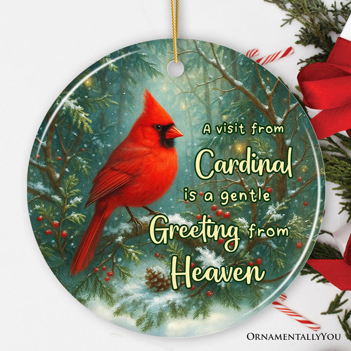 Gentle Greeting from Heaven Cardinal Ornament, Comforting Memorial Christmas Gift and Remembrance Tribute