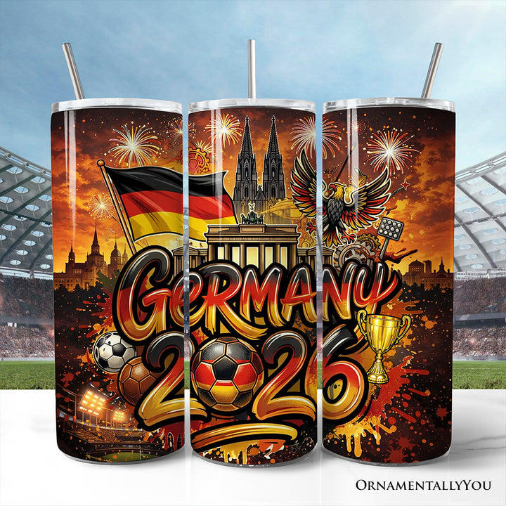 Germany 2026 Soccer Cup Global Championship 20oz Tumbler With Lid and Stainless Steel Straw, Fans Football Gift Cup