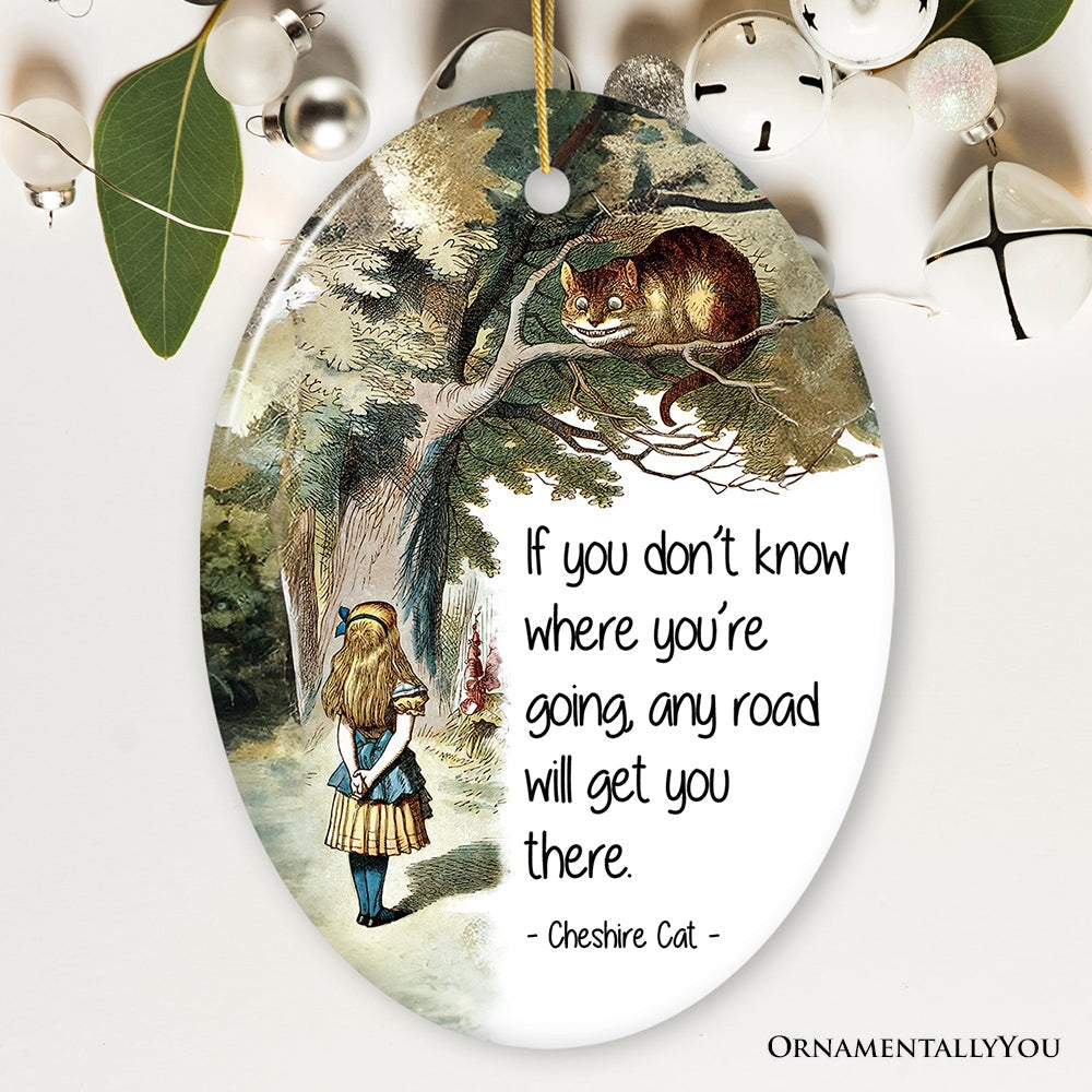 Getting Lost Cheshire Cat Quote Christmas Ornament, Vintage Alice's Adventures in Wonderland Tree Decor Ceramic Ornament OrnamentallyYou 