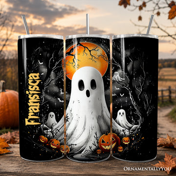 Ghost Night Halloween 20oz Personalized Tumbler With Lid and Stainless Steel Straw, Spooky Horror Gift Cup