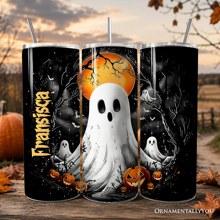 Ghost Night Halloween 20oz Personalized Tumbler With Lid and Stainless Steel Straw, Spooky Horror Gift Cup