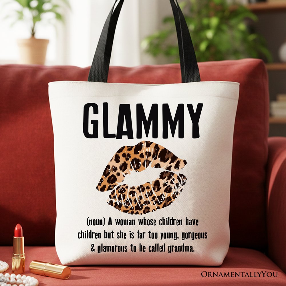 Glammy Leopard Lips Canvas Tote Bag, Coquette Gift Shopper for Stylish and Glamorous Grandmas Tote Bag OrnamentallyYou Black Handle 
